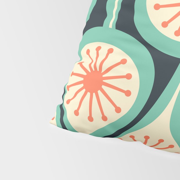 Mid Century Modern Atomic Drops Teal Orange Black Pattern Pillow Sham Gallery Image 4