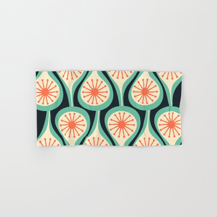 Mid Century Modern Atomic Drops Teal Orange Black Pattern Bath Towel Gallery Image 1