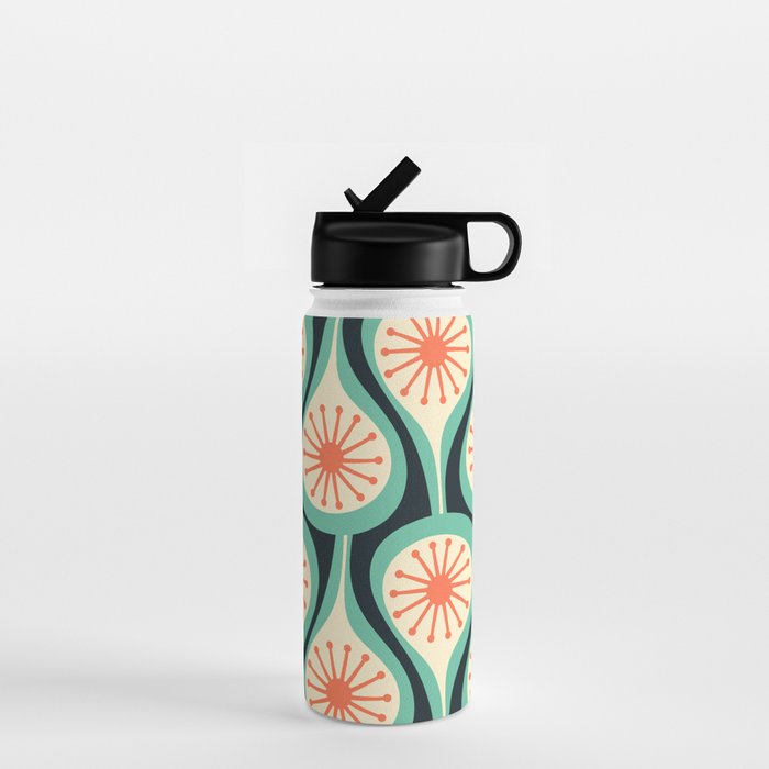 Mid Century Modern Atomic Drops Teal Orange Black Pattern Water Bottle Gallery Image 1