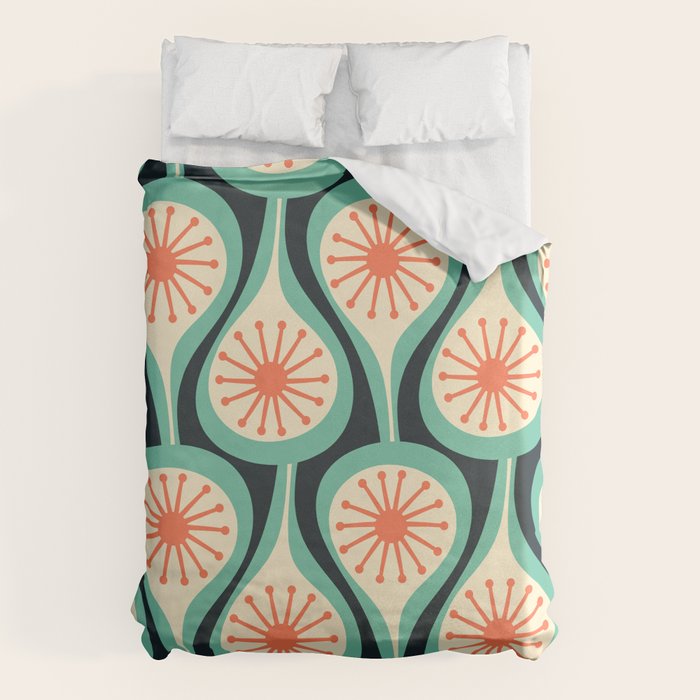 Mid Century Modern Atomic Drops Teal Orange Black Pattern Duvet Cover Gallery Image 6