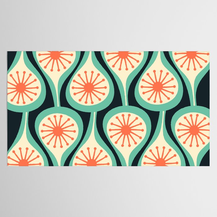 Mid Century Modern Atomic Drops Teal Orange Black Pattern Tablecloth Gallery Image 2