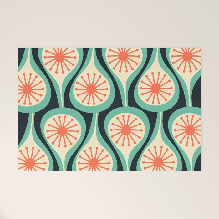 Mid Century Modern Atomic Drops Teal Orange Black Pattern Welcome Mat Gallery Image 1