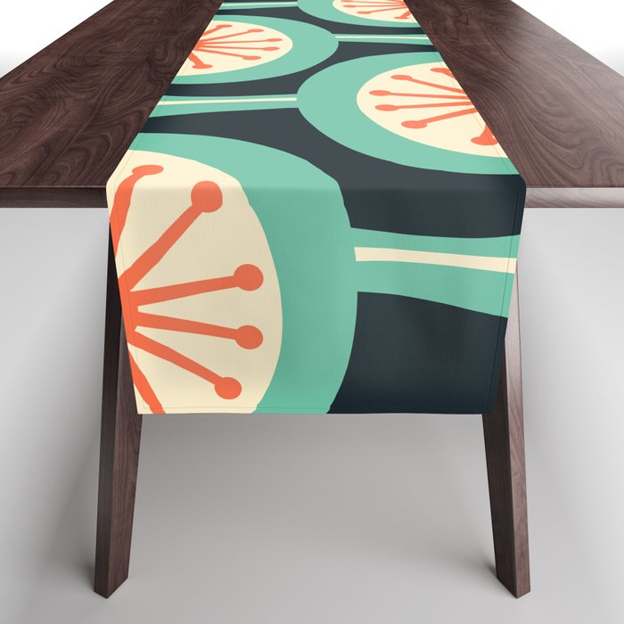 Mid Century Modern Atomic Drops Teal Orange Black Pattern Table Runner Gallery Image 1