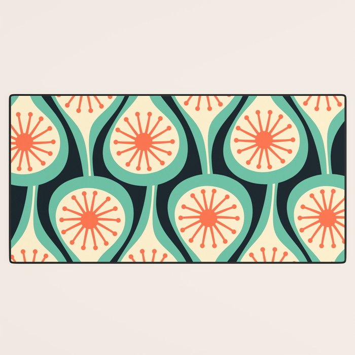 Mid Century Modern Atomic Drops Teal Orange Black Pattern Desk Mat Gallery Image 3