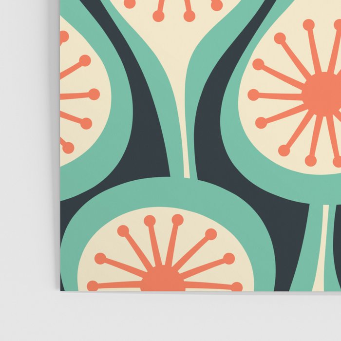 Mid Century Modern Atomic Drops Teal Orange Black Pattern Poster Gallery Image 3
