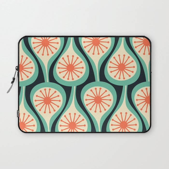 Mid Century Modern Atomic Drops Teal Orange Black Pattern Laptop Sleeve Gallery Image 1