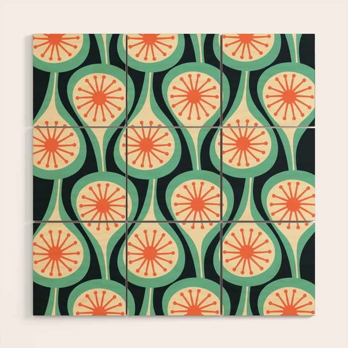 Mid Century Modern Atomic Drops Teal Orange Black Pattern Wood Wall Art Gallery Image 1