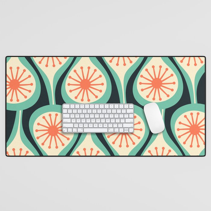 Mid Century Modern Atomic Drops Teal Orange Black Pattern Desk Mat Gallery Image 1