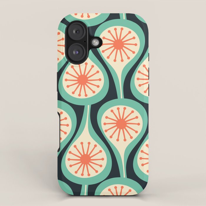 Mid Century Modern Atomic Drops Teal Orange Black Pattern iPhone Case Gallery Image 1