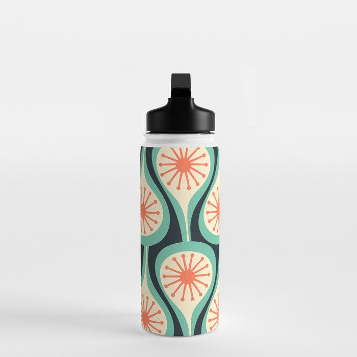 Mid Century Modern Atomic Drops Teal Orange Black Pattern Water Bottle Gallery Image 3