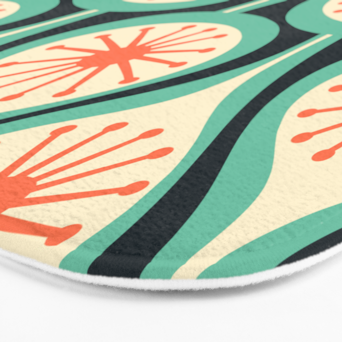 Mid Century Modern Atomic Drops Teal Orange Black Pattern Bath Mat Gallery Image 3