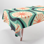 Mid Century Modern Atomic Drops Teal Orange Black Pattern Tablecloth Gallery Image 1