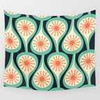 Mid Century Modern Atomic Drops Teal Orange Black Pattern Wall Tapestry Gallery Image 4