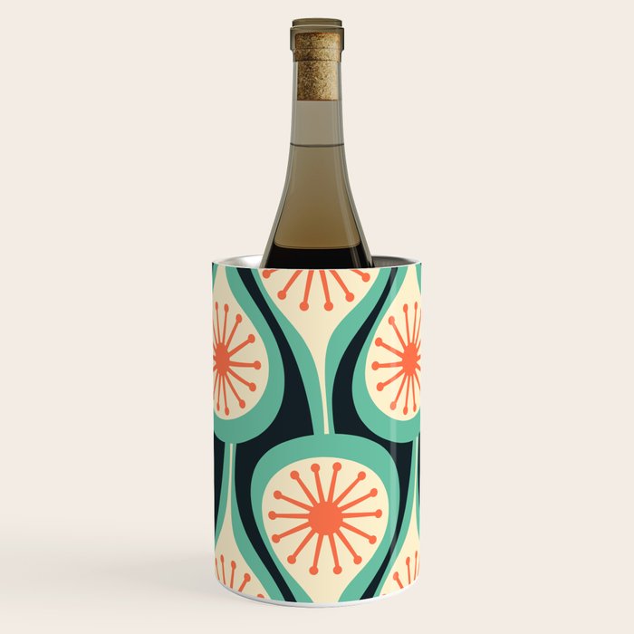 Mid Century Modern Atomic Drops Teal Orange Black Pattern Wine Chiller Gallery Image 2