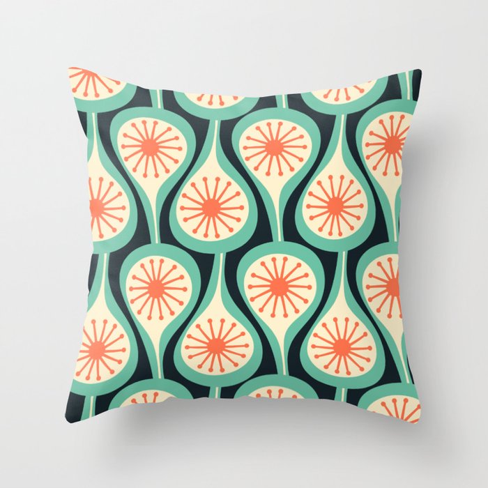 Mid Century Modern Atomic Drops Teal Orange Black Pattern Throw Pillow Gallery Image 6