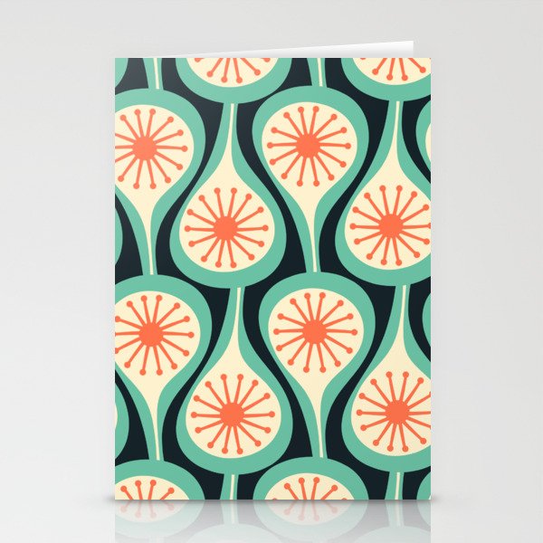 Mid Century Modern Atomic Drops Teal Orange Black Pattern Stationery Card Gallery Image 2