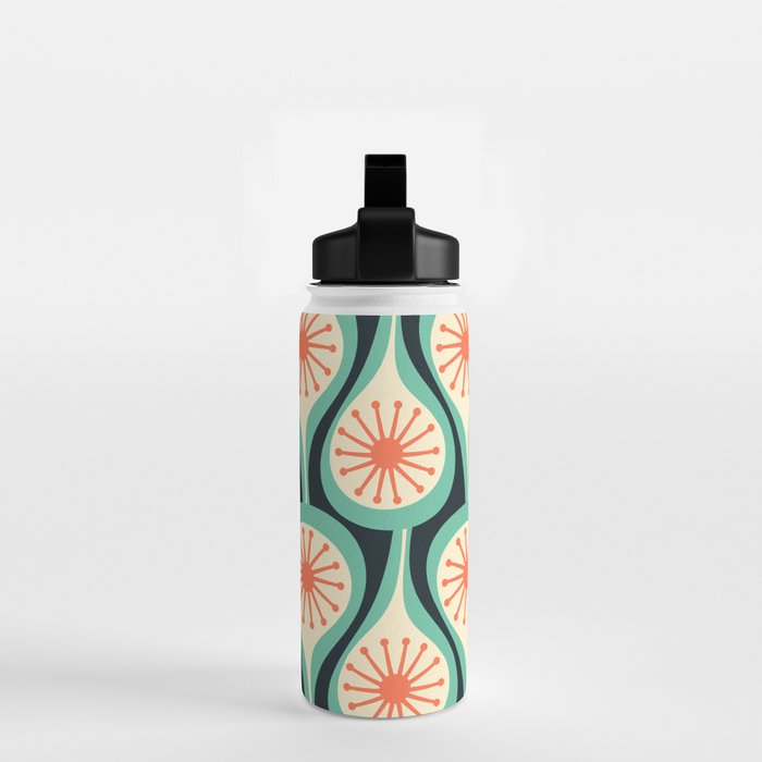 Mid Century Modern Atomic Drops Teal Orange Black Pattern Water Bottle Gallery Image 2