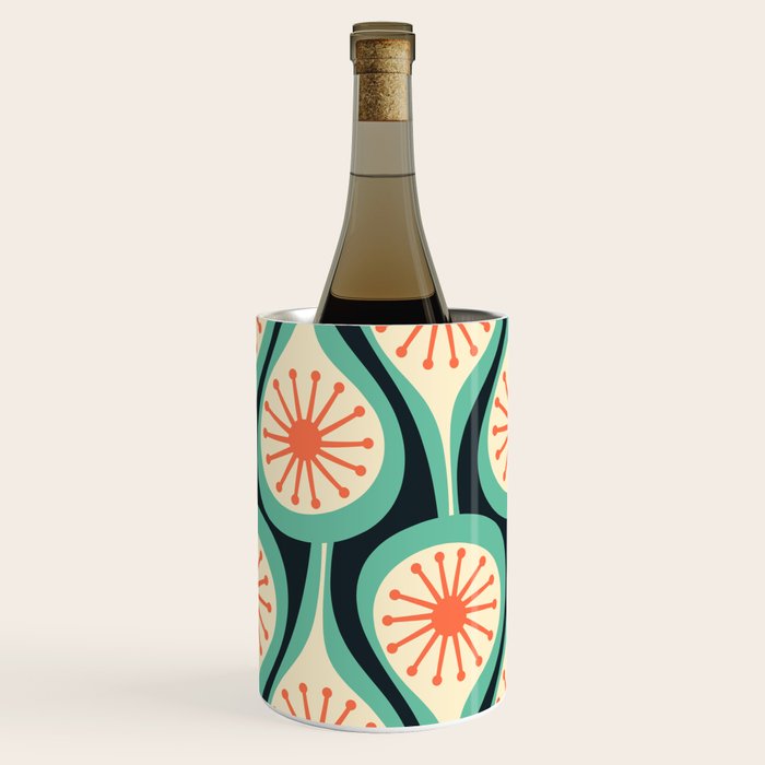 Mid Century Modern Atomic Drops Teal Orange Black Pattern Wine Chiller Gallery Image 1