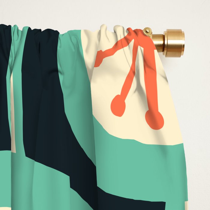 Mid Century Modern Atomic Drops Teal Orange Black Pattern Window Curtain Gallery Image 2