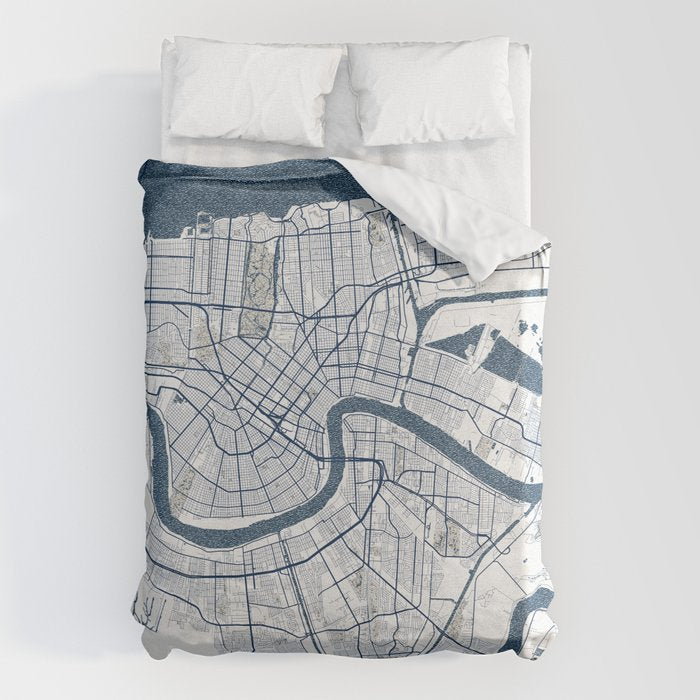 New Orleans City Map of Louisiana, USA - Coastal Duvet Cover Gallery Image 6