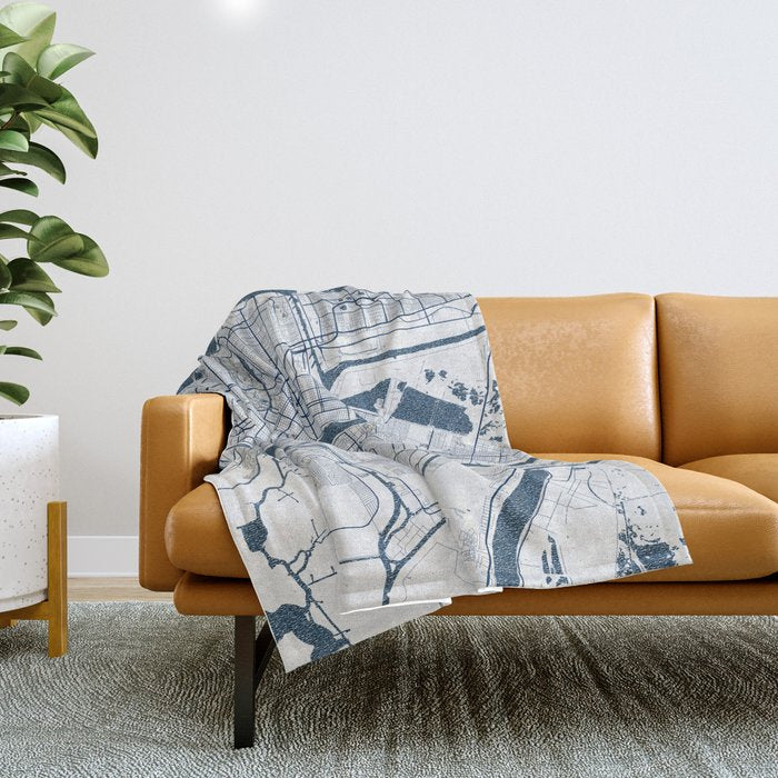 New Orleans City Map of Louisiana, USA - Coastal Throw Blanket Gallery Image 1