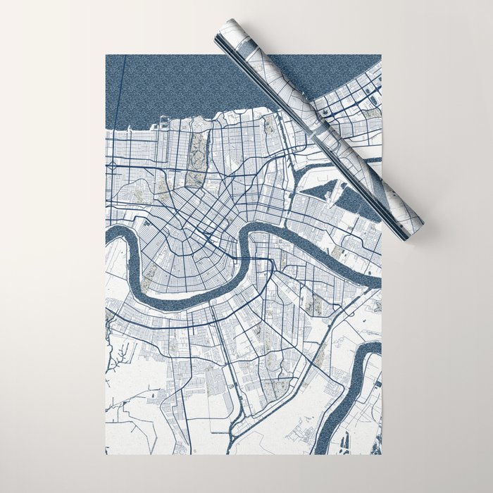 New Orleans City Map of Louisiana, USA - Coastal Wrapping Paper Gallery Image 1