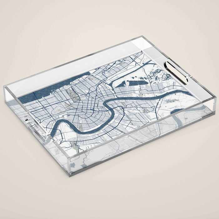 New Orleans City Map of Louisiana, USA - Coastal Acrylic Tray Gallery Image 1
