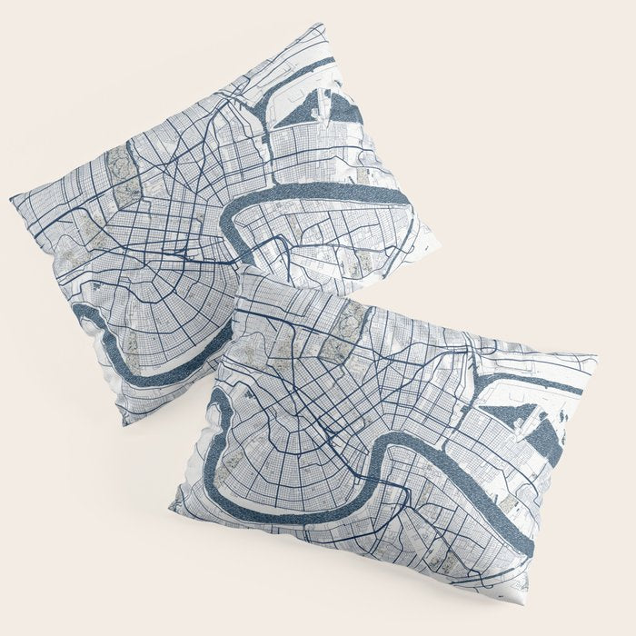 New Orleans City Map of Louisiana, USA - Coastal Pillow Sham Gallery Image 1
