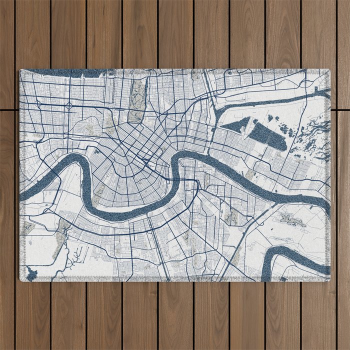New Orleans City Map of Louisiana, USA - Coastal Outdoor Rug Gallery Image 1