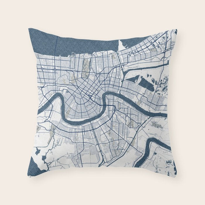 New Orleans City Map of Louisiana, USA - Coastal Throw Pillow Gallery Image 6