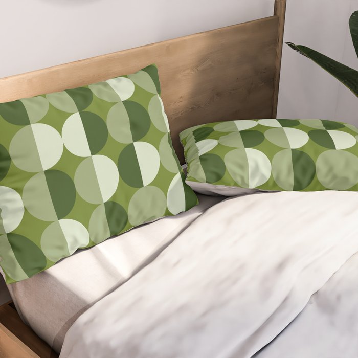 Retro 70s disco half circles sage green Pillow Sham Gallery Image 2