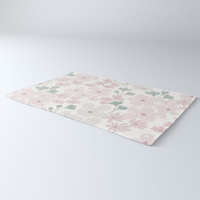 Soft meadow blooms - baby pink, rosy blush and warm beige floral pattern Rug Gallery Image 3