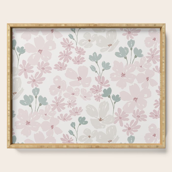 Soft meadow blooms - baby pink, rosy blush and warm beige floral pattern Serving Tray Gallery Image 1