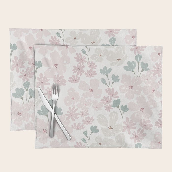 Soft meadow blooms - baby pink, rosy blush and warm beige floral pattern Placemat Gallery Image 1