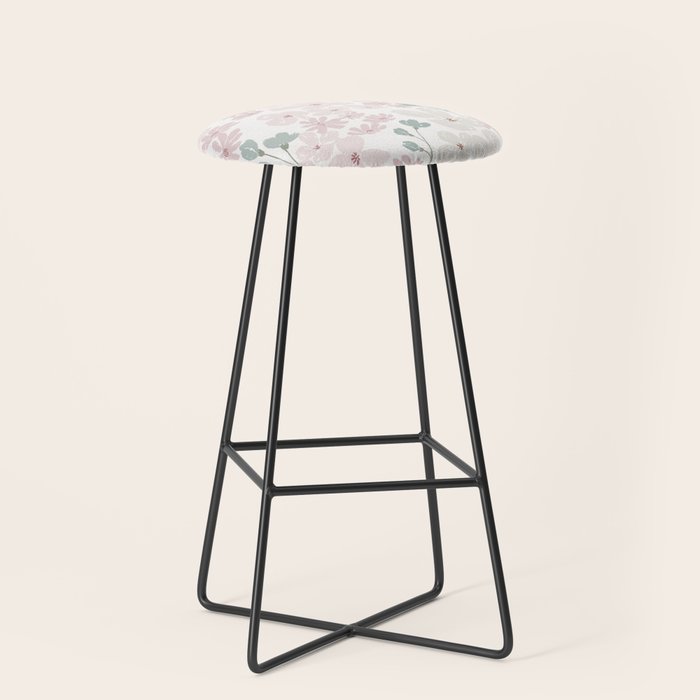 Soft meadow blooms - baby pink, rosy blush and warm beige floral pattern Stool Gallery Image 1
