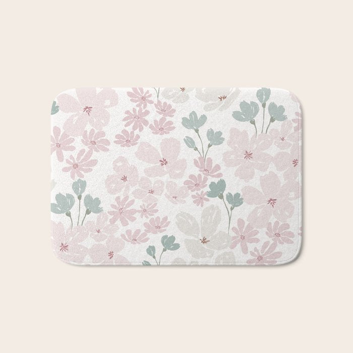 Soft meadow blooms - baby pink, rosy blush and warm beige floral pattern Bath Mat Gallery Image 1