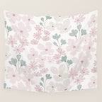 Soft meadow blooms - baby pink, rosy blush and warm beige floral pattern Wall Tapestry Gallery Image 4