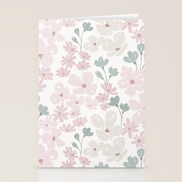 Soft meadow blooms - baby pink, rosy blush and warm beige floral pattern Stationery Card Gallery Image 2