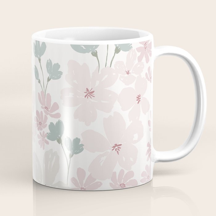 Soft meadow blooms - baby pink, rosy blush and warm beige floral pattern Coffee Mug Gallery Image 1
