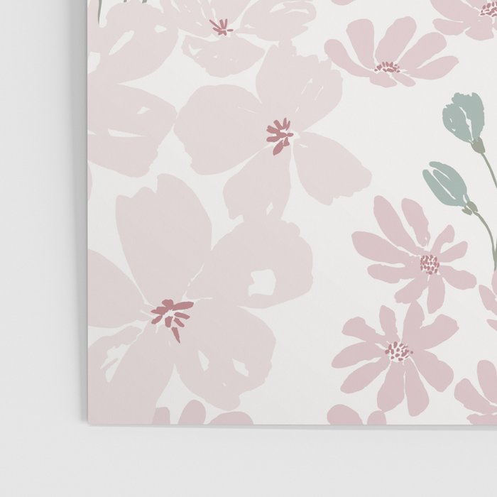 Soft meadow blooms - baby pink, rosy blush and warm beige floral pattern Poster Gallery Image 3