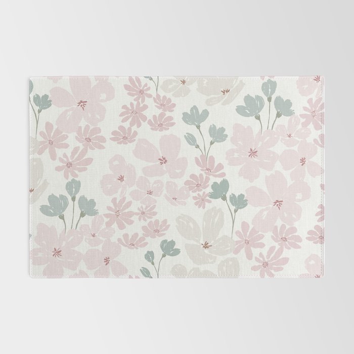 Soft meadow blooms - baby pink, rosy blush and warm beige floral pattern Rug Gallery Image 2