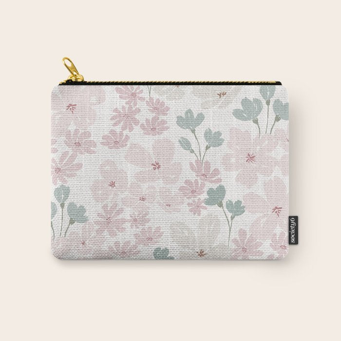 Soft meadow blooms - baby pink, rosy blush and warm beige floral pattern Carry All Pouch Gallery Image 1