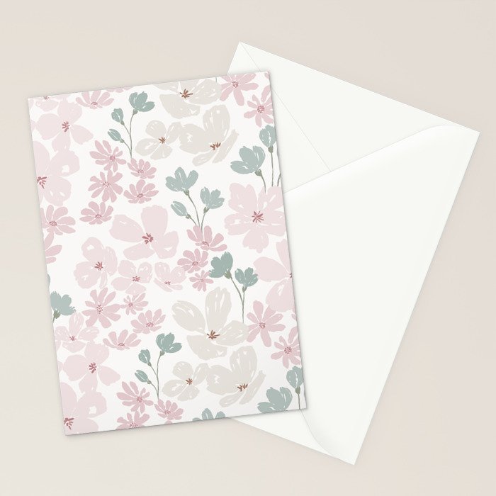 Soft meadow blooms - baby pink, rosy blush and warm beige floral pattern Stationery Card Gallery Image 2
