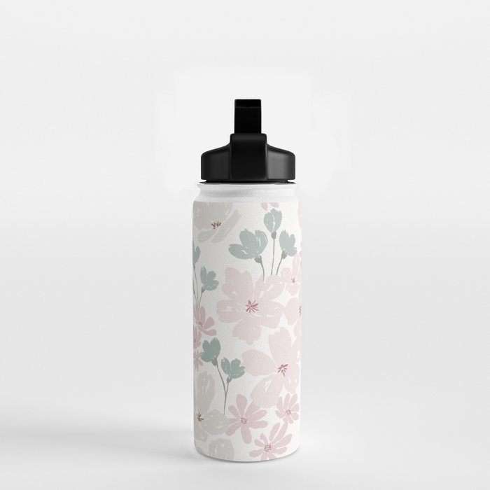 Soft meadow blooms - baby pink, rosy blush and warm beige floral pattern Water Bottle Gallery Image 2
