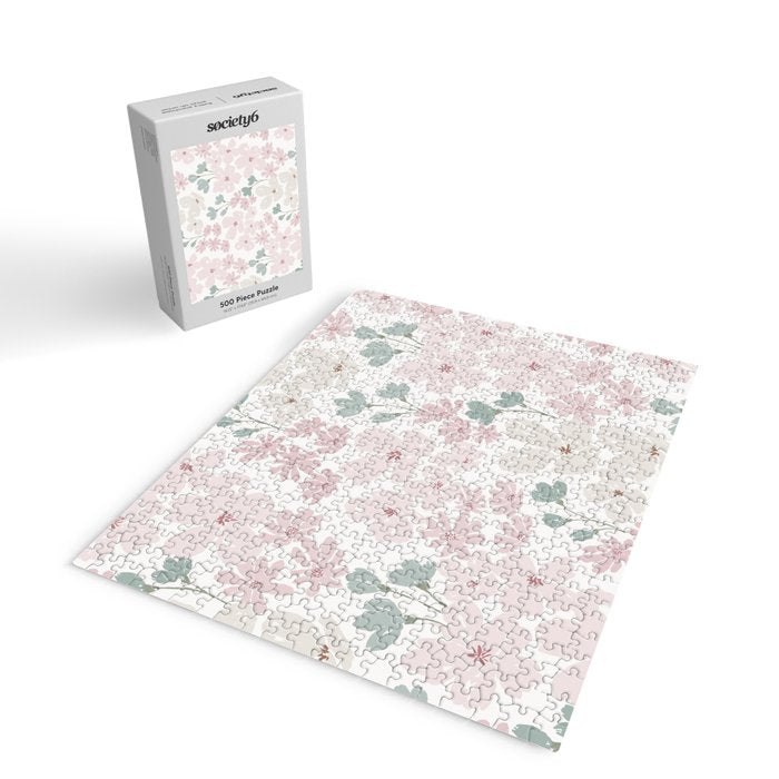 Soft meadow blooms - baby pink, rosy blush and warm beige floral pattern Jigsaw Puzzle Gallery Image 2