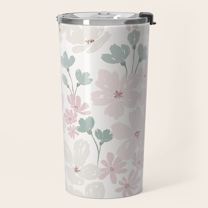 Soft meadow blooms - baby pink, rosy blush and warm beige floral pattern Travel Mug Gallery Image 2