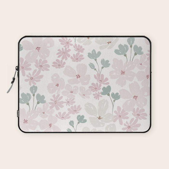 Soft meadow blooms - baby pink, rosy blush and warm beige floral pattern Laptop Sleeve Gallery Image 1