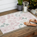 Soft meadow blooms - baby pink, rosy blush and warm beige floral pattern Outdoor Rug Gallery Image 2