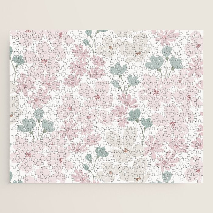 Soft meadow blooms - baby pink, rosy blush and warm beige floral pattern Jigsaw Puzzle Gallery Image 1