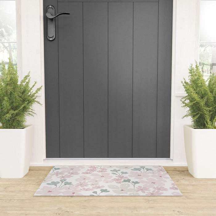 Soft meadow blooms - baby pink, rosy blush and warm beige floral pattern Welcome Mat Gallery Image 3